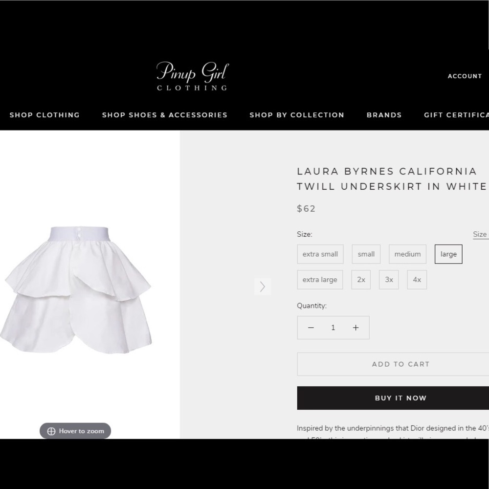 BNWT Laura Byrnes Twill Underskirt, White- L